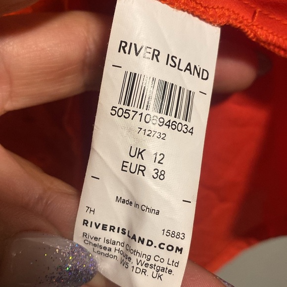 River Island Vibrant Orange Eyelet Lace Dress - bell Sleeves - UK12/EU38 - Picture 7 of 8